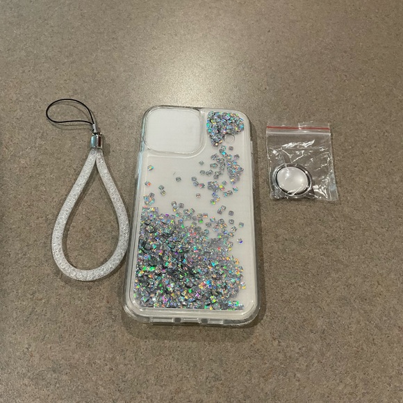 New, 13 Pro Max IPhone Sparkly Phone Case with Wrist Strap and Ring Holder - Picture 3 of 6